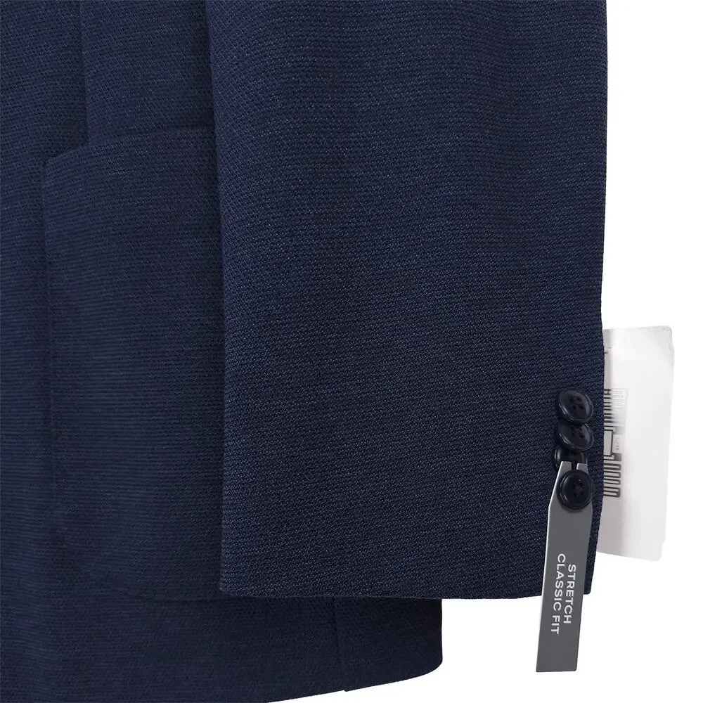 Michael Kors Mens Classic Fit Sport Coat Blazer 44R Navy Blue Solid Stretch Knit